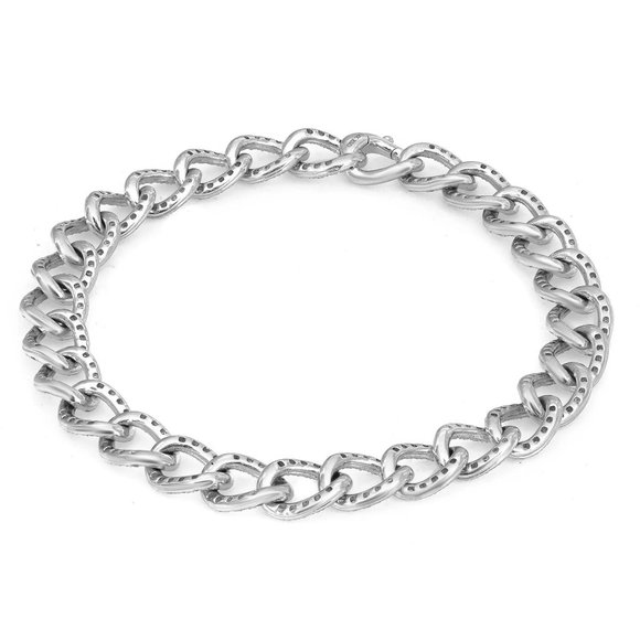 Round Cut Diamond Cuban Link Chain Bracelet 14K White Gold 7 Inches - Picture 5 of 5
